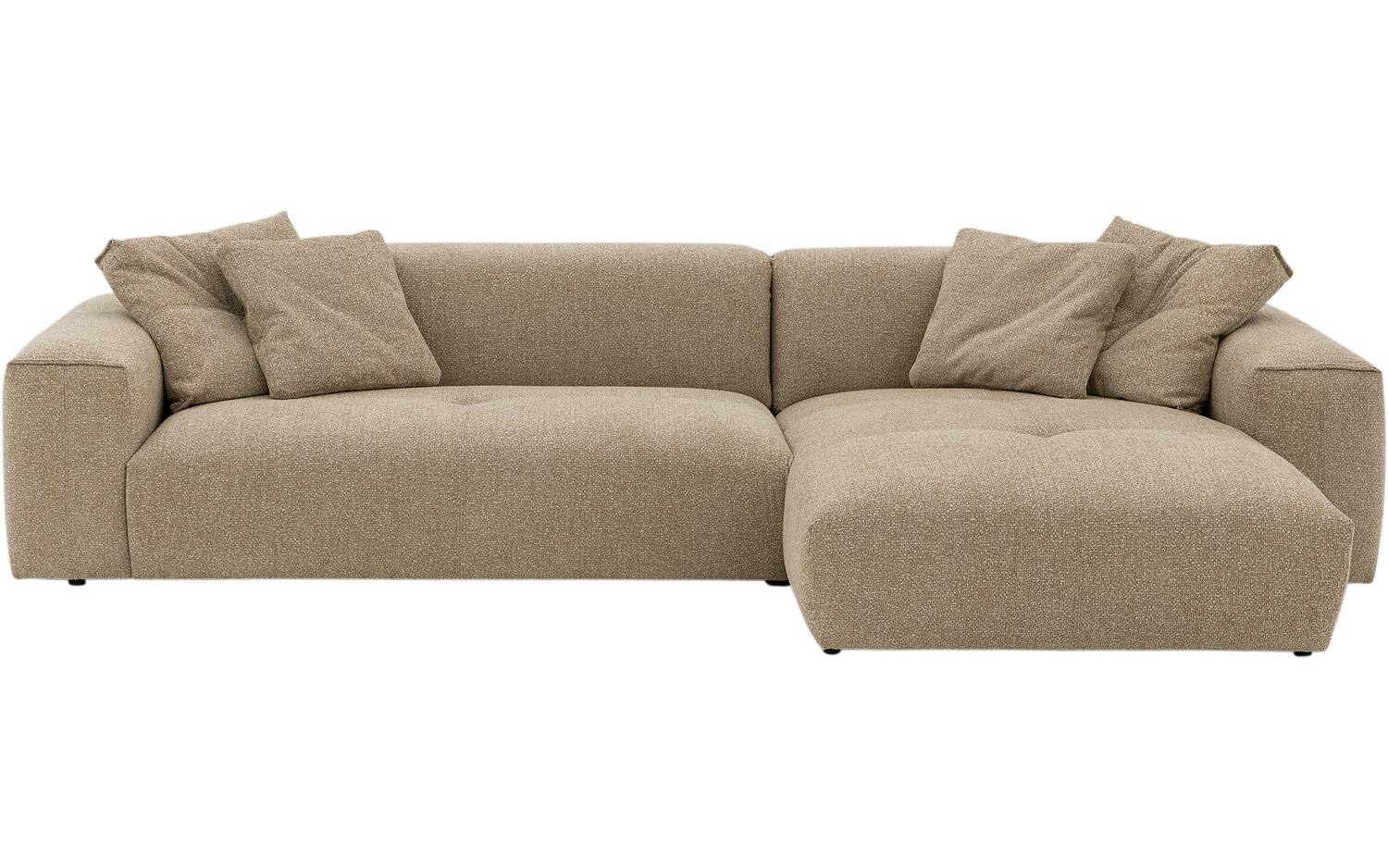 Goossens Bank Lago bruin, stof, met chaise longue rechts - 8718823324266